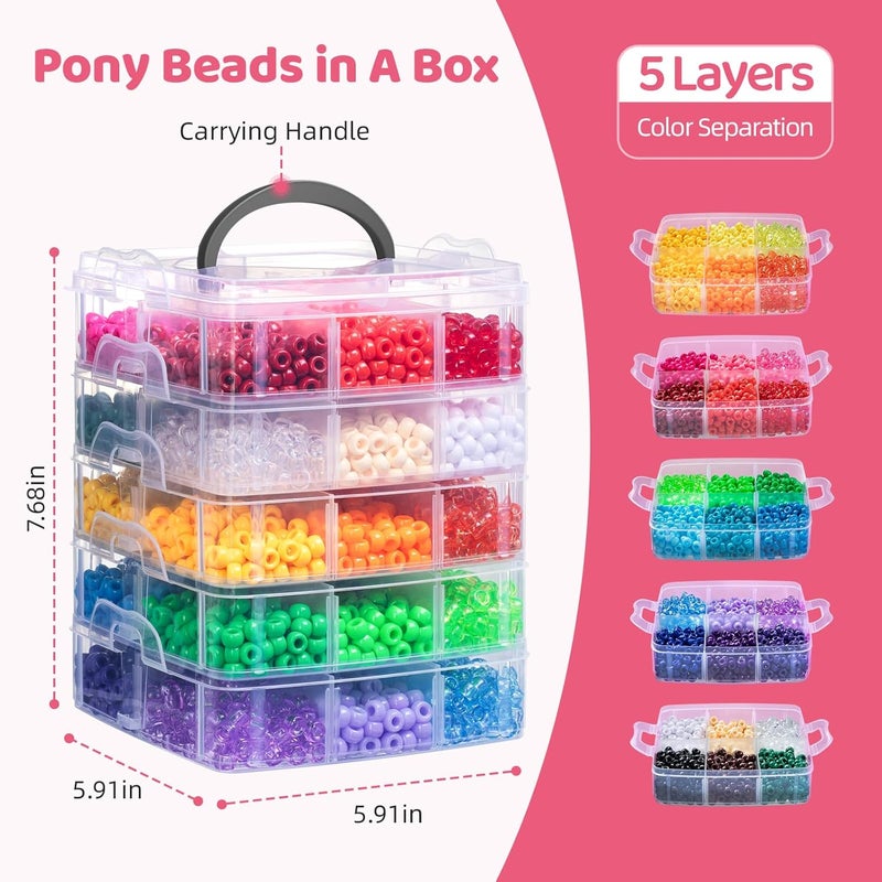 Umikk 5400Pcs Pony Beads, 30 Assorted Colored Beads for Bracelets Making, Kandi Friendship Bracelet, Craft, Jewelry Making, Hair Beading, Christmas Gifts for Girls (Boxed) - Image 3